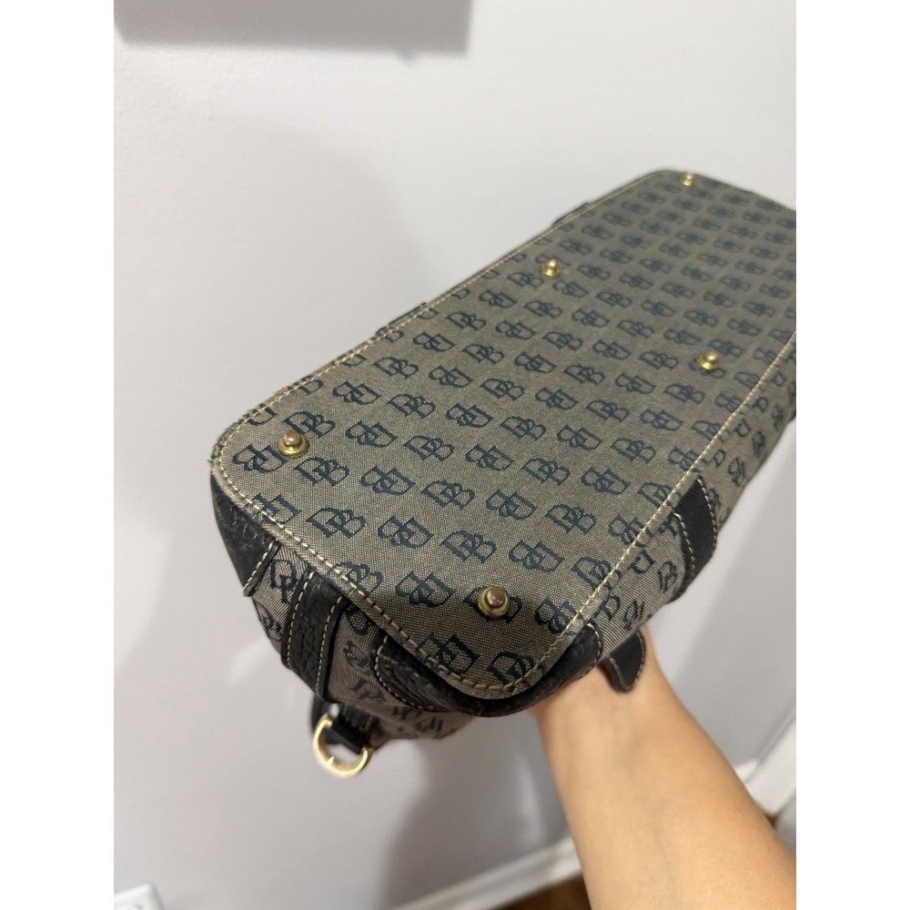 Vintage Dooney & Bourke Purse Gray Canvas, Navy BlackLeather Accents DB Logo Y2K - Picture 12 of 16